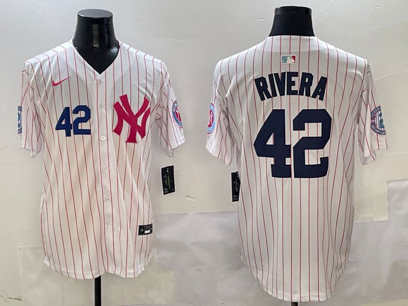 Men New York Yankees #42 Rivera White Stripe Jointly Name Nike 2025 MLB Jersey style 3